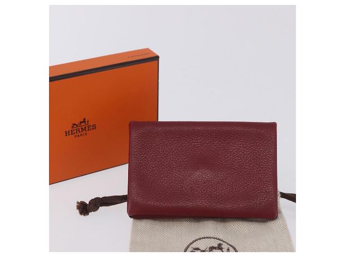 Hermès HERMES Calvi Card Case Leather Red Auth 202724M - view 12