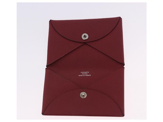 Hermès HERMES Calvi Card Case Leather Red Auth 202724M - view 8