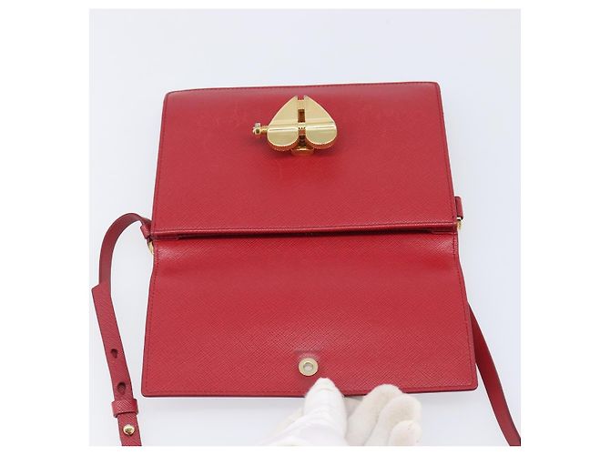 Borsa a tracolla PRADA Saffiano Red Gold Tone Auth ka6160 Rosso - vista 10