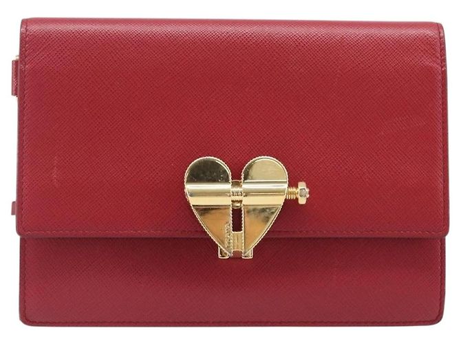 Borsa a tracolla PRADA Saffiano Red Gold Tone Auth ka6160 Rosso - vista 13