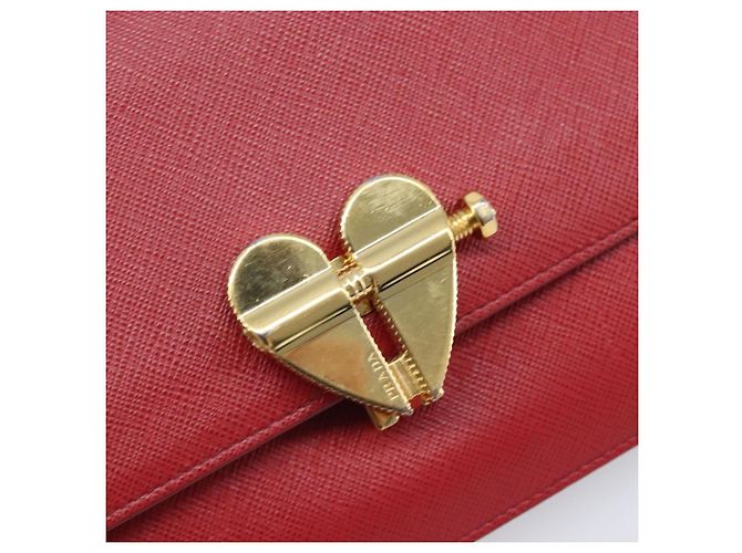 Borsa a tracolla PRADA Saffiano Red Gold Tone Auth ka6160 Rosso - vista 18