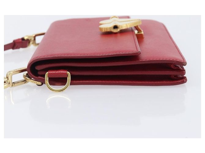 Borsa a tracolla PRADA Saffiano Red Gold Tone Auth ka6160 Rosso - vista 4