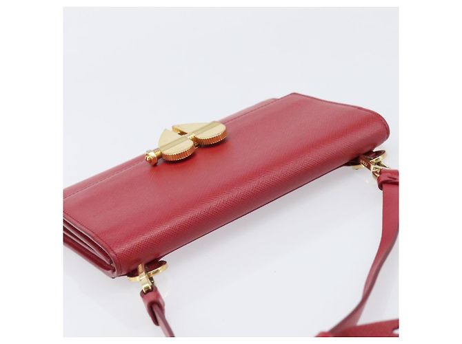 Borsa a tracolla PRADA Saffiano Red Gold Tone Auth ka6160 Rosso - vista 6