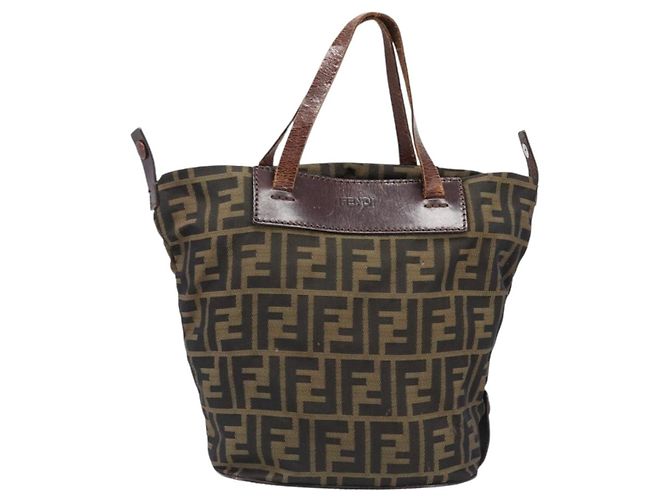 Borsa a mano FENDI Zucca Canvas Nero Marrone Auth 202954 - vista 13