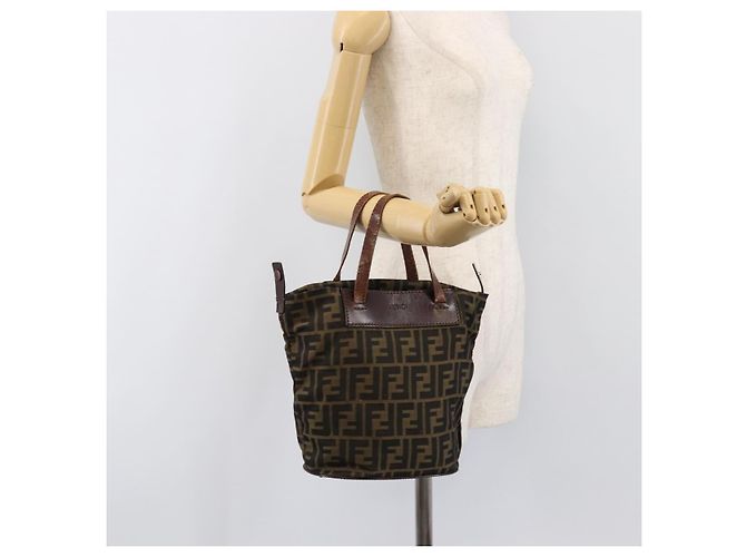 Borsa a mano FENDI Zucca Canvas Nero Marrone Auth 202954 - vista 21