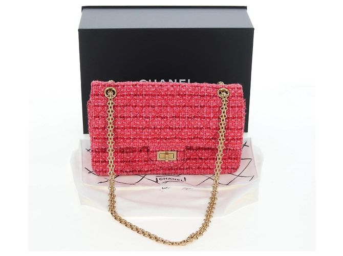 Borsa a tracolla CHANEL Chain Matelasse 2.55 Tweed Pink Gold CC Auth 203324SM Rosa D'oro - vista 12