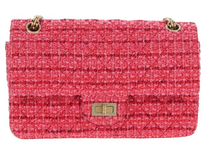 Borsa a tracolla CHANEL Chain Matelasse 2.55 Tweed Pink Gold CC Auth 203324SM Rosa D'oro - vista 13