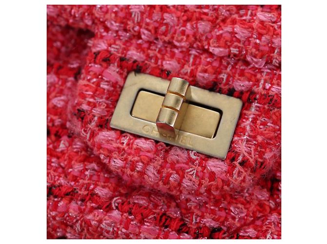 Borsa a tracolla CHANEL Chain Matelasse 2.55 Tweed Pink Gold CC Auth 203324SM Rosa D'oro - vista 19