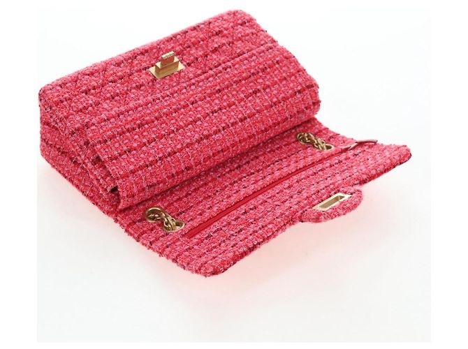 Borsa a tracolla CHANEL Chain Matelasse 2.55 Tweed Pink Gold CC Auth 203324SM Rosa D'oro - vista 20