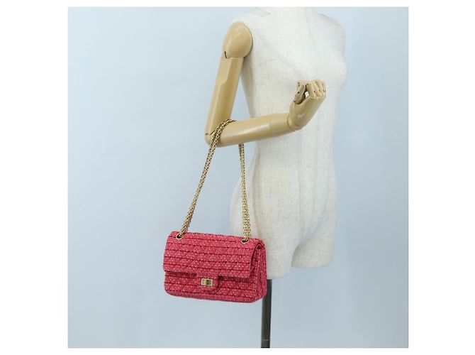 Borsa a tracolla CHANEL Chain Matelasse 2.55 Tweed Pink Gold CC Auth 203324SM Rosa D'oro - vista 29