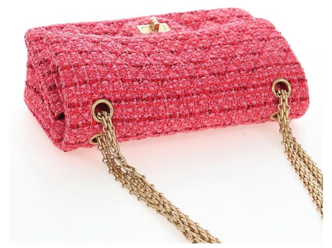 Borsa a tracolla CHANEL Chain Matelasse 2.55 Tweed Pink Gold CC Auth 203324SM Rosa D'oro - vista 6