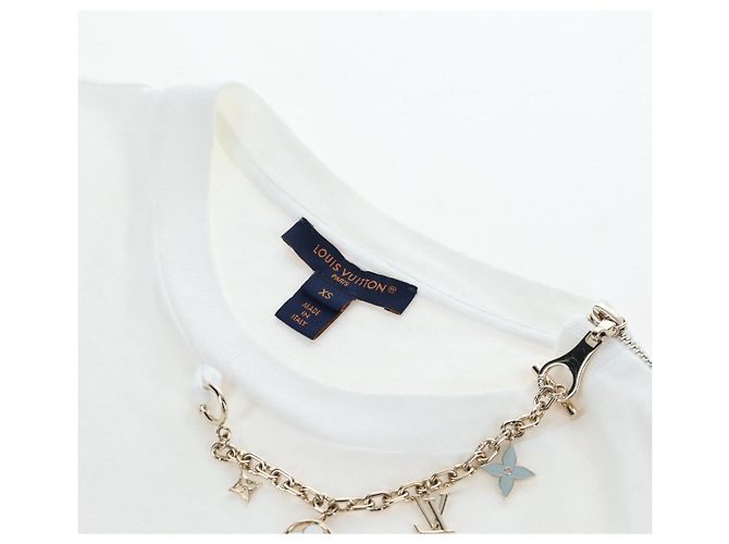 LOUIS VUITTON Camiseta de manga corta de algodón "XS" Blanco Tono Dorado LV Auth 202321M - vista 12