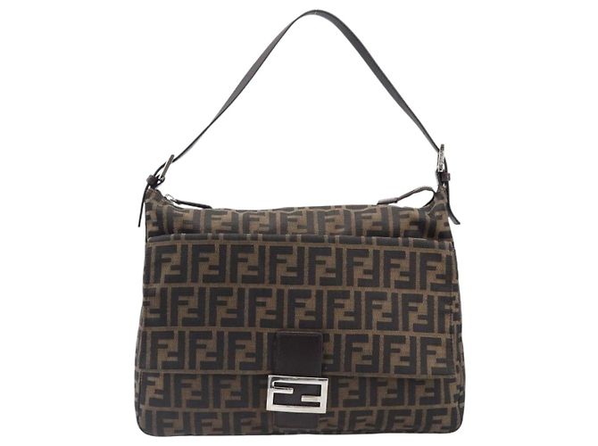 FENDI Zucca Canvas Mamma Baguette Schultertasche Braun Schwarz Auth 200697A - Ansicht 13