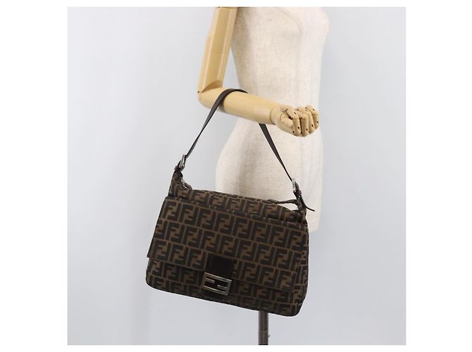FENDI Zucca Canvas Mamma Baguette Schultertasche Braun Schwarz Auth 200697A - Ansicht 29