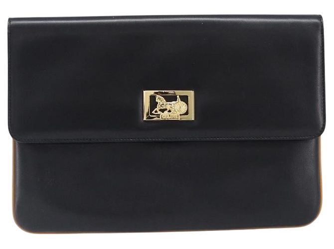 Céline Bolso de mano CELINE de cuero negro y oro Auth mr2864A Dorado - vista 13