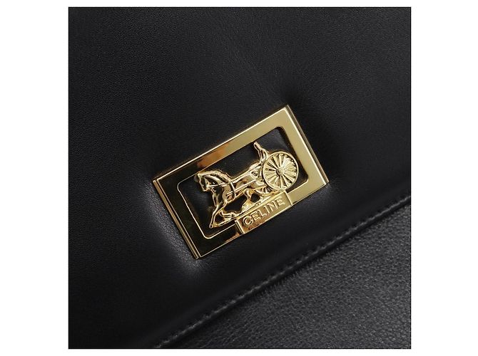 Céline Bolso de mano CELINE de cuero negro y oro Auth mr2864A Dorado - vista 17
