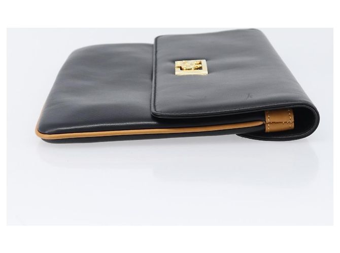 Céline Bolso de mano CELINE de cuero negro y oro Auth mr2864A Dorado - vista 3