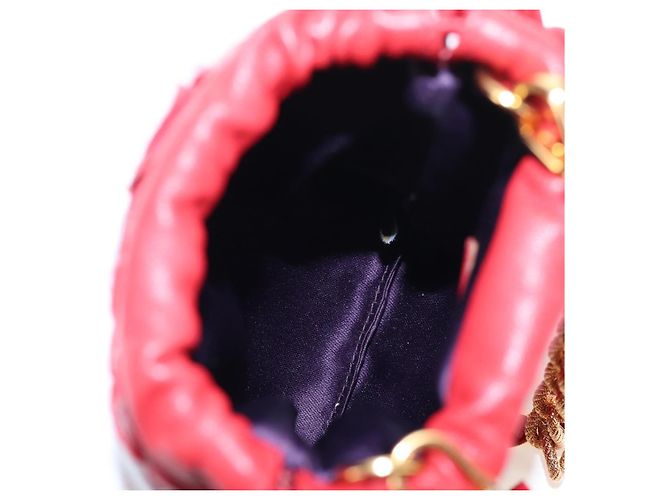 Miu Miu Matelasse Shoulder Pouch Leather Red Gold Tone Auth SW2692M Rosso - vista 11