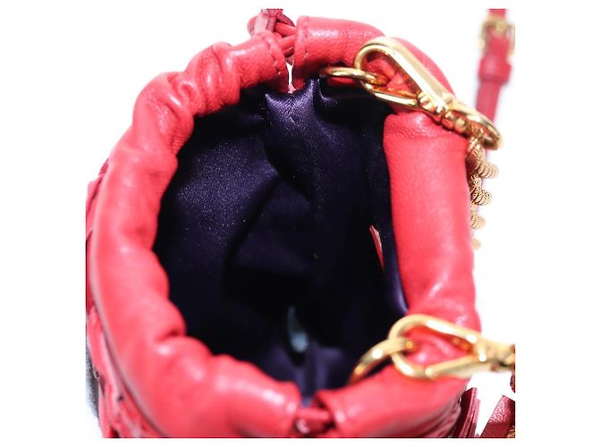 Miu Miu Matelasse Shoulder Pouch Leather Red Gold Tone Auth SW2692M Rosso - vista 22