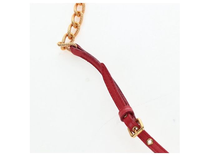 Miu Miu Matelasse Shoulder Pouch Leather Red Gold Tone Auth SW2692M Rosso - vista 8