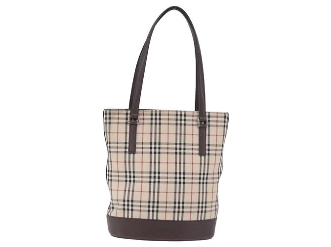 Bolso Tote BURBERRY Nova Check Canvas Beige Silver Auth ka6063 Plata - vista 13