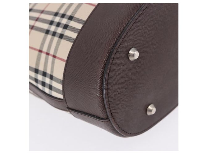 Bolso Tote BURBERRY Nova Check Canvas Beige Silver Auth ka6063 Plata - vista 16