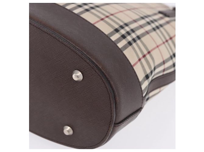 Bolso Tote BURBERRY Nova Check Canvas Beige Silver Auth ka6063 Plata - vista 17