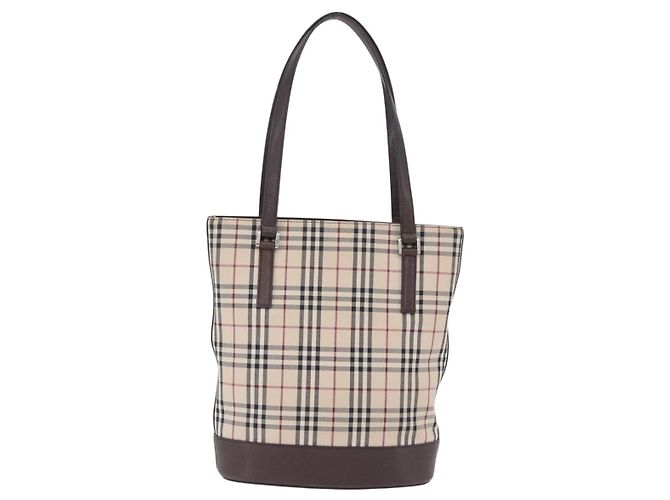 Bolso Tote BURBERRY Nova Check Canvas Beige Silver Auth ka6063 Plata - vista 2