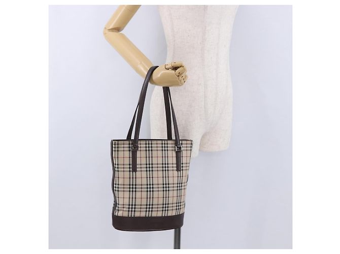 Bolso Tote BURBERRY Nova Check Canvas Beige Silver Auth ka6063 Plata - vista 28