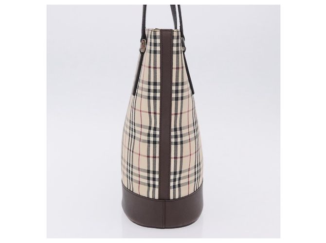 Bolso Tote BURBERRY Nova Check Canvas Beige Silver Auth ka6063 Plata - vista 3