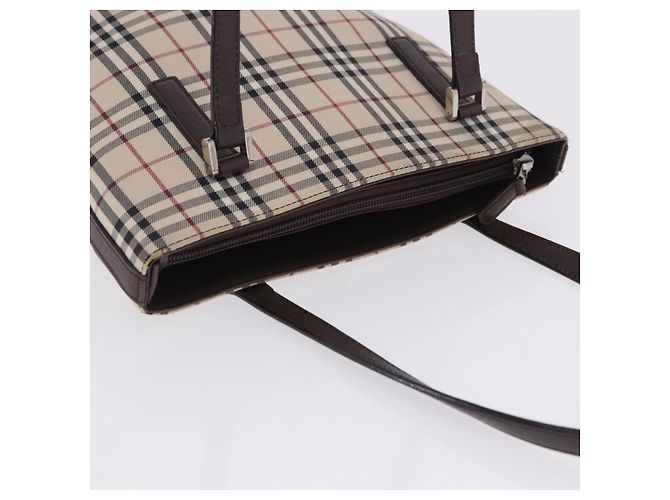 Bolso Tote BURBERRY Nova Check Canvas Beige Silver Auth ka6063 Plata - vista 6