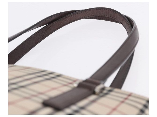 Bolso Tote BURBERRY Nova Check Canvas Beige Silver Auth ka6063 Plata - vista 8