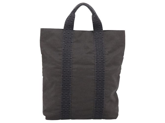 Hermès HERMES Her Line Cabas Tote Bag Canvas Gray Silver Auth 202470 Braun Silber - Ansicht 2