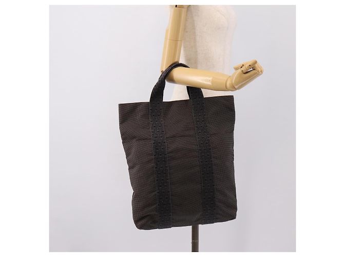 Hermès HERMES Her Line Cabas Tote Bag Canvas Gray Silver Auth 202470 Braun Silber - Ansicht 20