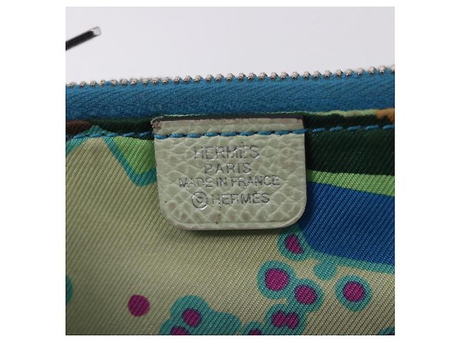 Hermès HERMES Asap Compact Silk In Wallet Leather LIme Green Silver Auth 203091 Prata Verde - vista 23