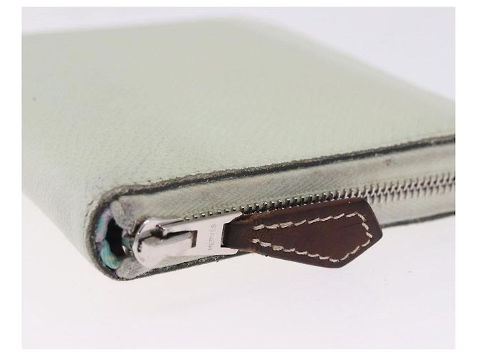 Hermès HERMES Asap Compact Silk In Wallet Leather LIme Green Silver Auth 203091 Prata Verde - vista 8