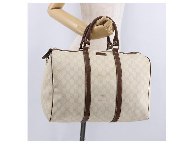Borsa Boston GUCCI GG Supreme PVC White Gold 193602 Auth 197858 Bianco D'oro - vista 24
