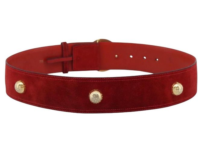Céline Cinturón CELINE Suede 35'' Red Gold Auth 203816 Roja Dorado - vista 2