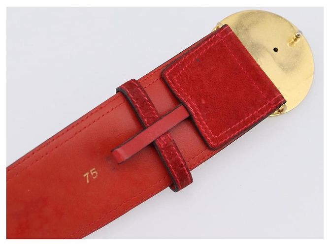 Céline Cinturón CELINE Suede 35'' Red Gold Auth 203816 Roja Dorado - vista 6