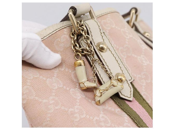 Borsa GUCCI GG Canvas Sherry Line Pink Gold 139261 Auth 202455 Rosa D'oro - vista 10