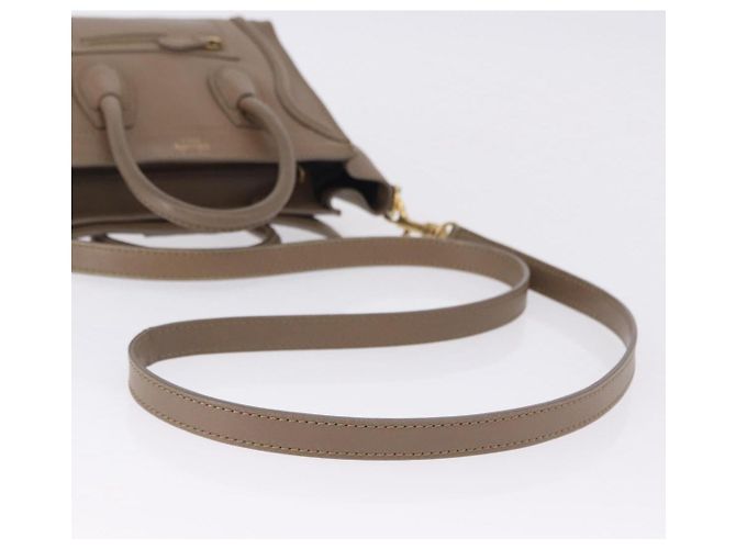 Céline CELINE Luggage Nano Shopper Hand Bag Leather 2way Beige Gold Auth 200630A D'oro - vista 10
