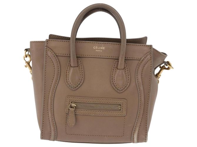 Céline CELINE Luggage Nano Shopper Hand Bag Leather 2way Beige Gold Auth 200630A D'oro - vista 13