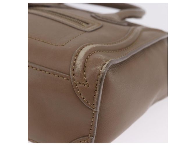 Céline CELINE Luggage Nano Shopper Hand Bag Leather 2way Beige Gold Auth 200630A D'oro - vista 16