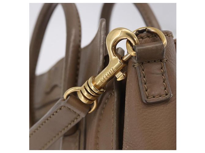 Céline CELINE Luggage Nano Shopper Hand Bag Leather 2way Beige Gold Auth 200630A D'oro - vista 19