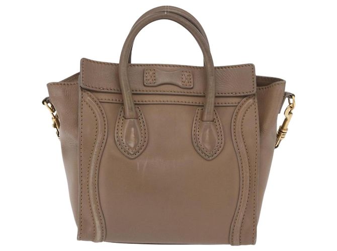 Céline CELINE Luggage Nano Shopper Hand Bag Leather 2way Beige Gold Auth 200630A D'oro - vista 2