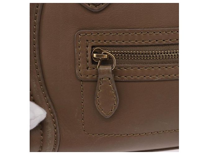 Céline CELINE Luggage Nano Shopper Hand Bag Leather 2way Beige Gold Auth 200630A D'oro - vista 21