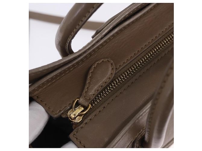 Céline CELINE Luggage Nano Shopper Hand Bag Leather 2way Beige Gold Auth 200630A D'oro - vista 22