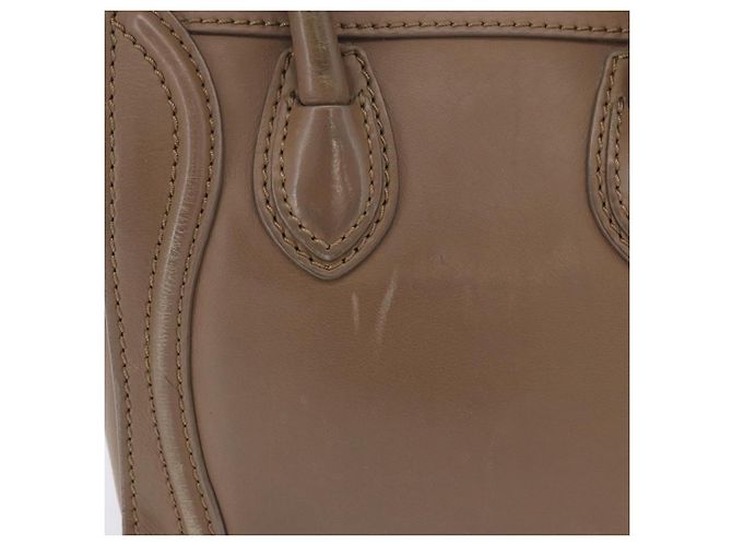 Céline CELINE Luggage Nano Shopper Hand Bag Leather 2way Beige Gold Auth 200630A D'oro - vista 3