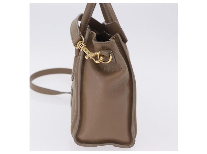 Céline CELINE Luggage Nano Shopper Hand Bag Leather 2way Beige Gold Auth 200630A D'oro - vista 4