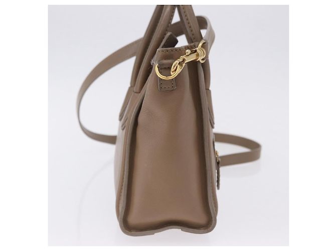 Céline CELINE Luggage Nano Shopper Hand Bag Leather 2way Beige Gold Auth 200630A D'oro - vista 5
